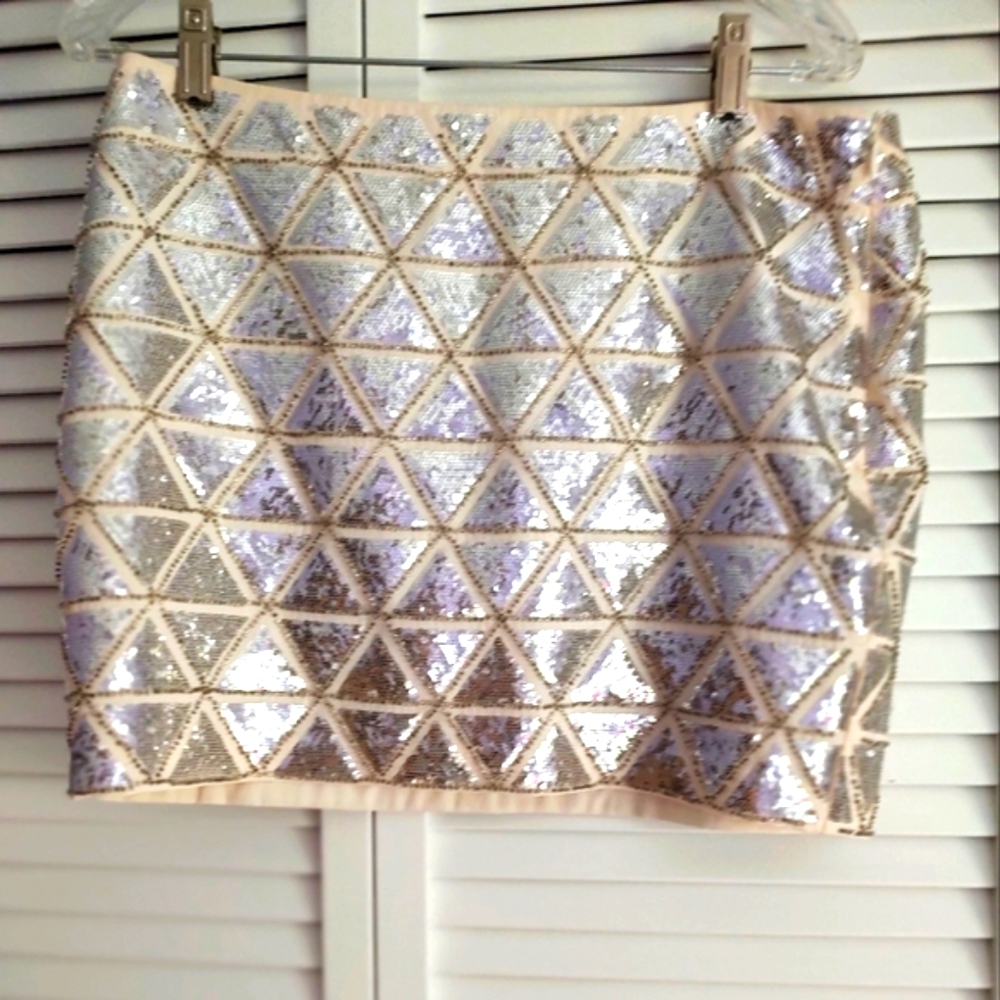 H & M silver sequin and bead mini skirt